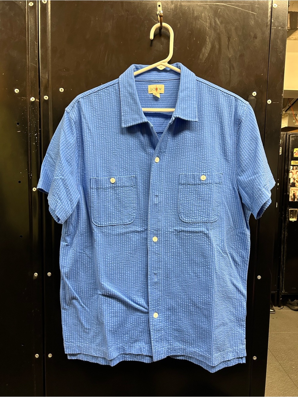 J. Crew Blue Short-Sleeve Button-Up Shirt. Medium.